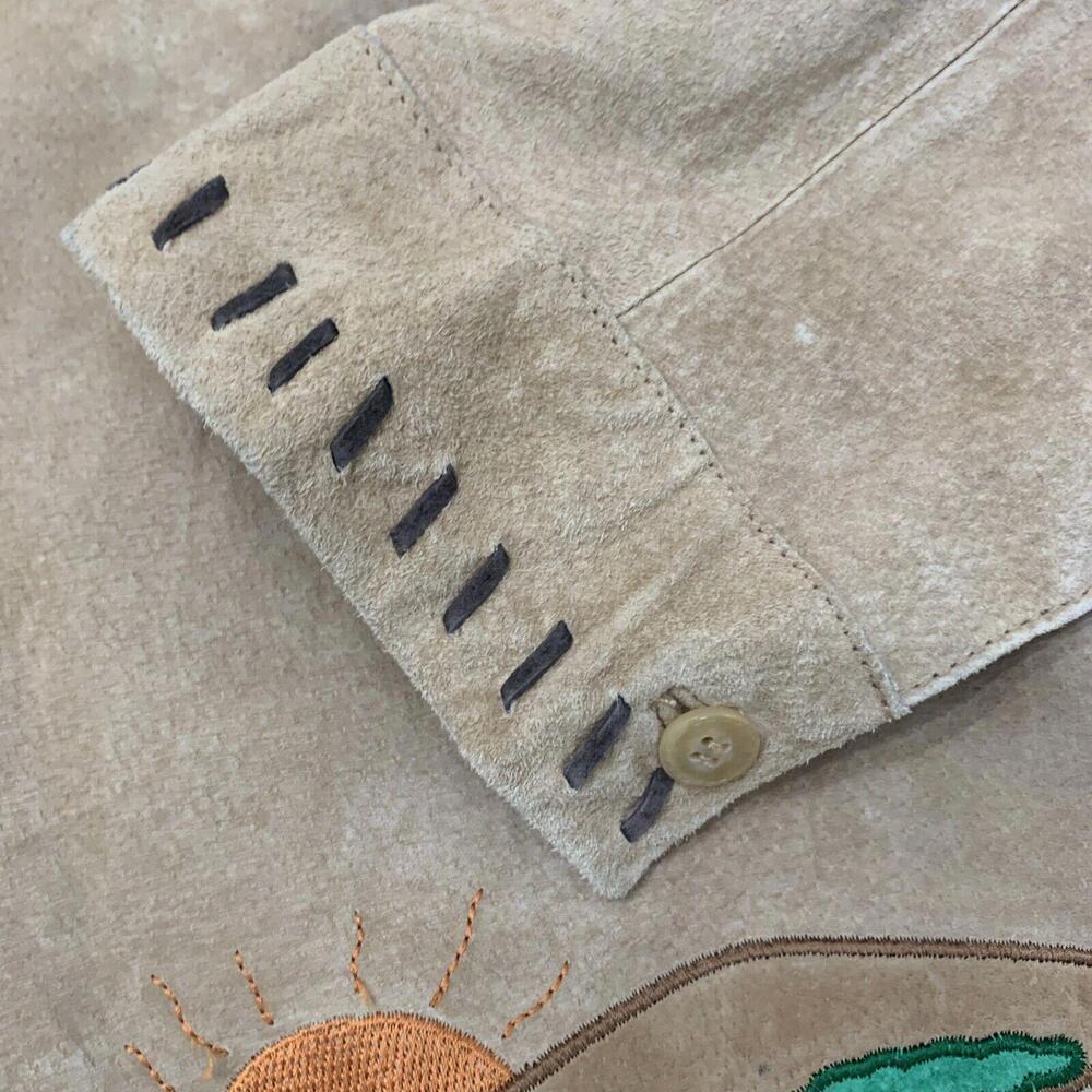 Womens The Quacker Factory Safari Jacket SZ 3XL Tan Leather Full Zip Embroidered - Picture 6 of 10